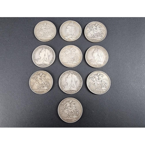 497 - Coins: ten Victoria silver crowns.