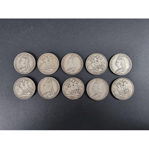 498 - Coins: ten Victoria silver crowns.