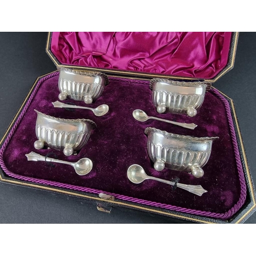 52 - A cased set of four Victorian silver salts, by James Dixon & Sons Ltd, Sheffield 1891, with four... 