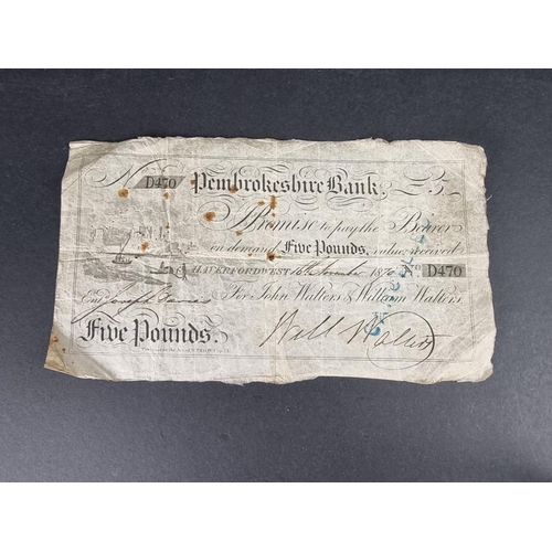 532A - Banknotes: a rare provincial Pembrokeshire Bank five pound note, dated 10th November 1870, Serial No... 