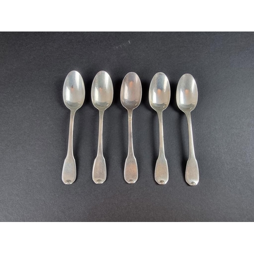 64 - A set of five French white metal teaspoons, stamped '.950', 81g.