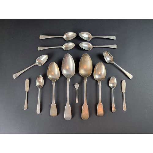 70 - A quantity of Georgian and later silver cutlery, to include fiddle pattern and old English examples,... 