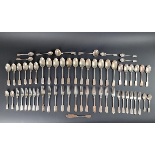 78 - A part canteen of Victorian silver fiddle pattern cutlery, by Francis Higgins III, London 1890, 3320... 