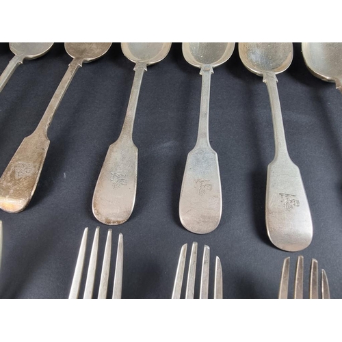 78 - A part canteen of Victorian silver fiddle pattern cutlery, by Francis Higgins III, London 1890, 3320... 