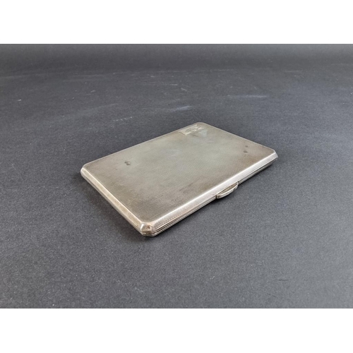 87 - An engine turned silver cigarette case, by W Garner Ltd, Birmingham 1946, 12.5cm, gross weight 214g.... 