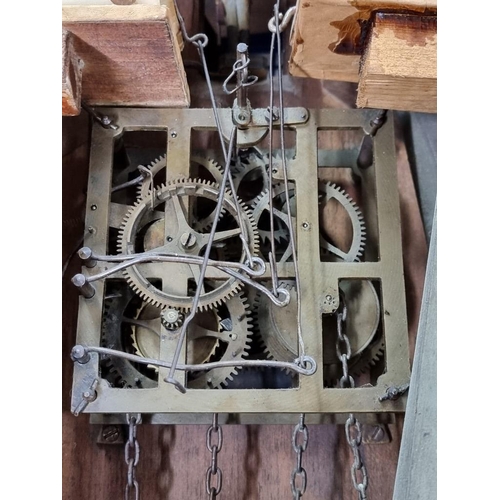 1339 - An unusual Black Forest carved walnut 'trumpeter' wall clock, 62.5cm high, (some old worm), with pen... 