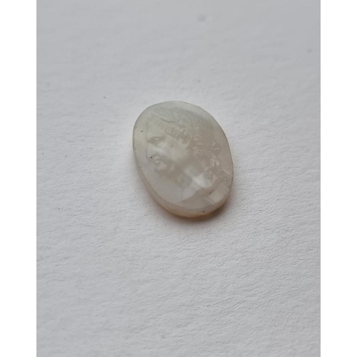 344 - A carved white agate cameo portrait of a Roman Emperor, possibly Roman, 15mm x 11mm.... 