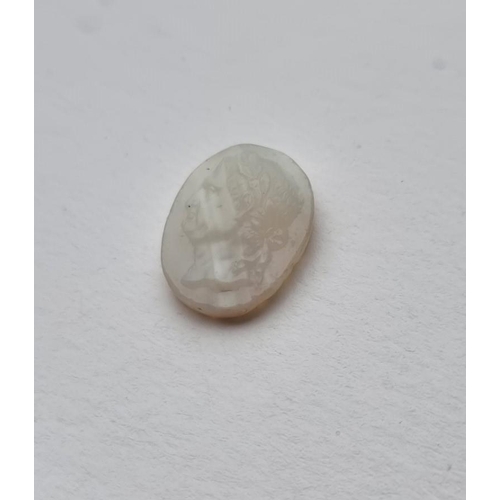 344 - A carved white agate cameo portrait of a Roman Emperor, possibly Roman, 15mm x 11mm.... 