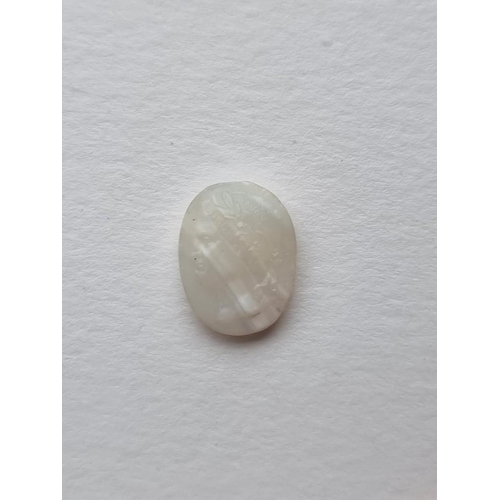 344 - A carved white agate cameo portrait of a Roman Emperor, possibly Roman, 15mm x 11mm.... 