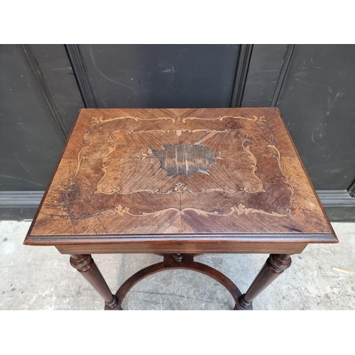 1022 - A late 19th century continental rosewood, inlaid and faux grained worktable, with hinged top, 55.5cm... 