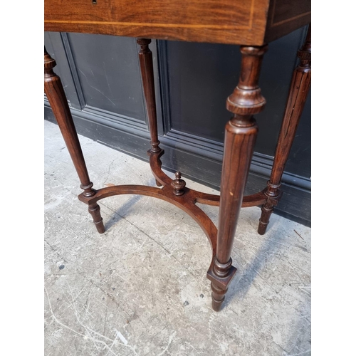 1022 - A late 19th century continental rosewood, inlaid and faux grained worktable, with hinged top, 55.5cm... 