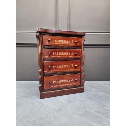 1060 - An oak collector's chest, the four drawers each with gilt inscription, the back labelled 'Natural Hi... 