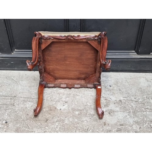 1087 - A Victorian rosewood and upholstered stool, 51.5cm wide.