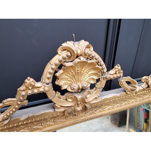 1102 - A large Victorian gilt gesso framed overmantel mirror, 153 x 139cm, (losses).