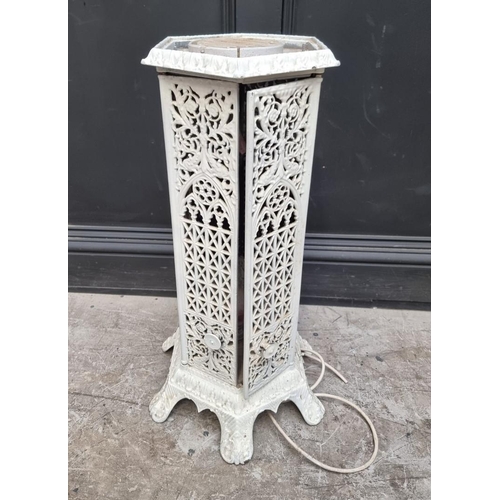 1177 - An old cast iron heater, (converted to a lamp), 86cm high.