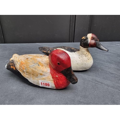 1189 - Two painted wood decoy ducks, largest 26.5cm long.