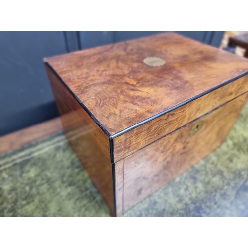 1196 - A late Victorian figured walnut work box, 34cm wide.