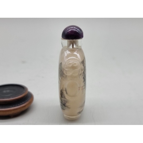 1234 - A good Chinese internally painted rock crystal snuff bottle, signed, probably Ye Bengqi, with a... 