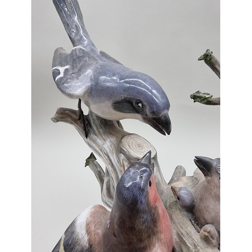 1244 - A large Meissen figure group of three birds, 35.5cm high, (some restoration).