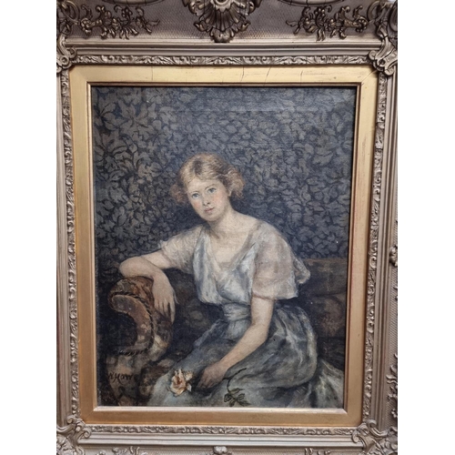 1266 - W Howe, three quarter length portrait of a seated lady, signed, oil on canvas, 50 x 40cm.... 