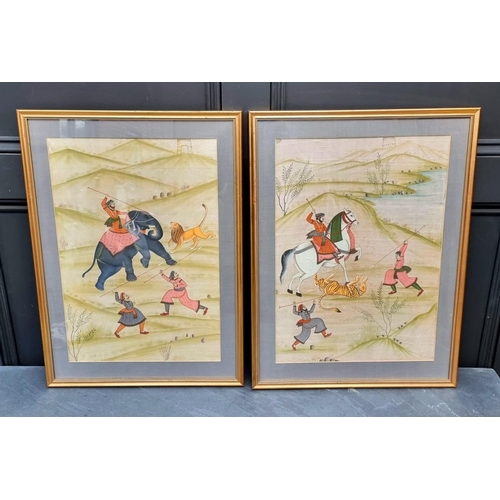 1277 - Indian School, a pair of hunting scenes, in the Mughal style, gouache, 47 x 34cm. (2)... 