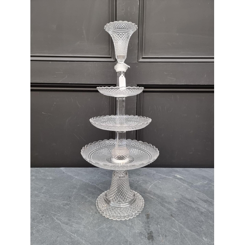 1290 - A moulded glass centrepiece, 53cm high.