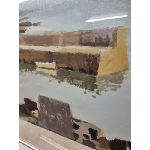 1308 - Donald Mclntyre, 'Calm Day, Craster', signed, labelled verso, acrylic, 40 x 80cm.Provenence: Thacker... 