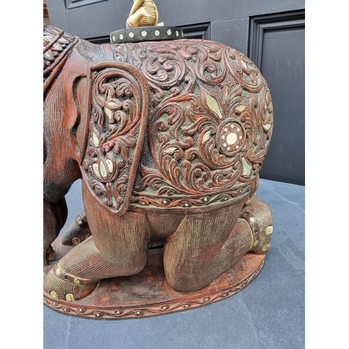 1330 - A large and unusual Indian carved hardwood and ivory mounted elephant and howdah figure group, late ... 