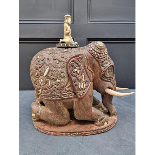 1330 - A large and unusual Indian carved hardwood and ivory mounted elephant and howdah figure group, late ... 