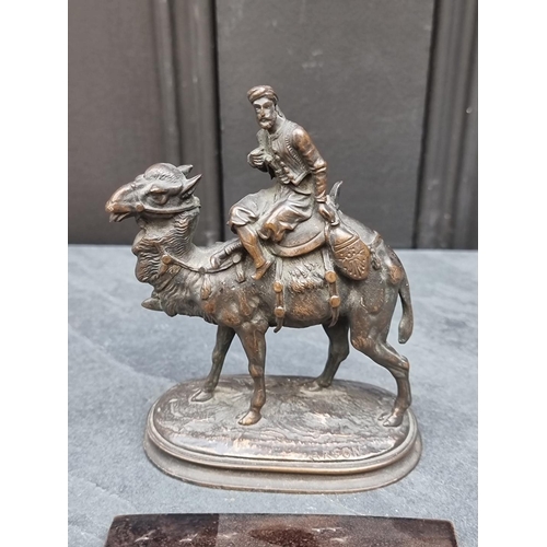 1358 - Alphonse Alexandre Arson, a figure on a camel, bronze, 12cm high; together with a bronze relief plaq... 