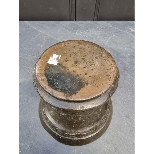 1387 - A large 17th bronze mortar, probably Low Countries, 17.1cm high x 21.3cm diameter; with 23.5cm bronz... 