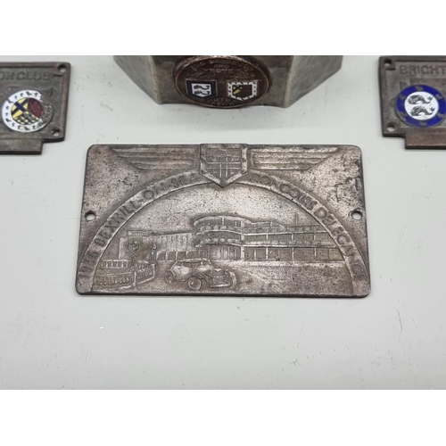 1454 - Automobilia: three 'Brighton & Hove Motor Club' enamel mounted items; together with a '1936 Bexh... 