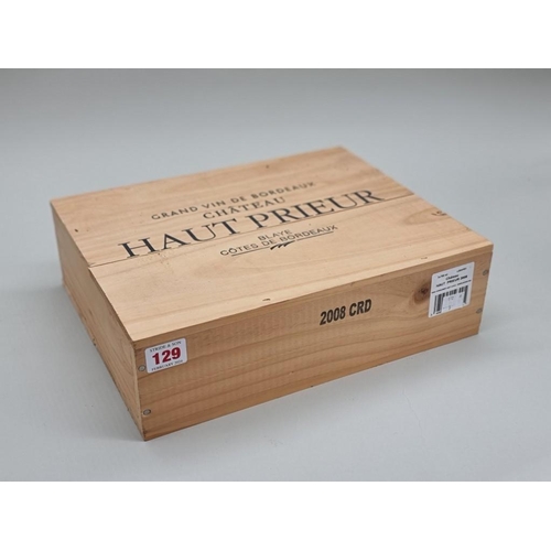 129 - A case of three 75cl bottles of Chateau Haut Prieur, 2008, Blaye Cotes de Bordeaux, in owc. (3)... 