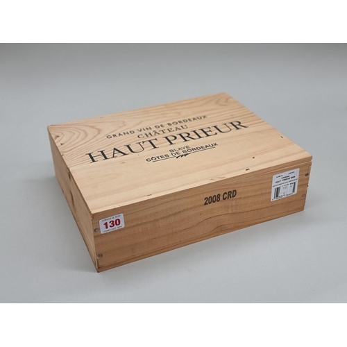 130 - A case of three 75cl bottles of Chateau Haut Prieur, 2008, Blaye Cotes de Bordeaux, in owc. (3)... 