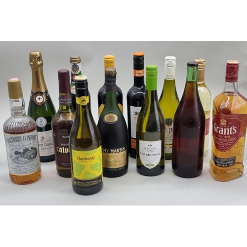 136 - A mixed lot of alcohol, to include: Whisky; Cognac; and Champagne. (13)