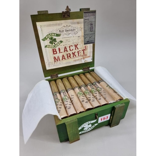 153 - Cigars: a box of twenty two Alec Bradley 'Black Market Filthy Hooligan' cigars, in green stained pin... 