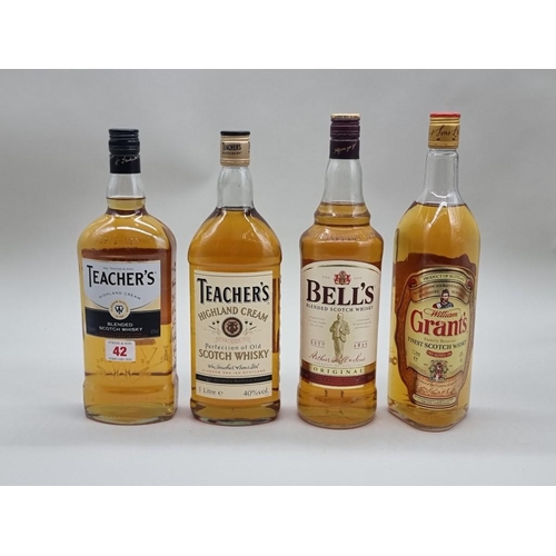 42 - Four 1 litre bottles of blended Whisky, comprising: Bell's; Grant's and Teacher's. (4)... 