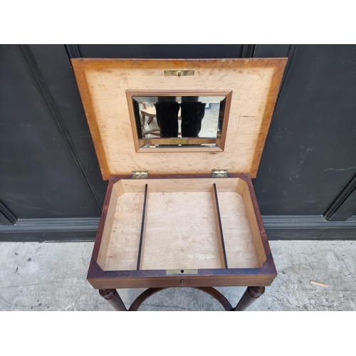 1022 - A late 19th century continental rosewood, inlaid and faux grained worktable, with hinged top, 55.5cm... 