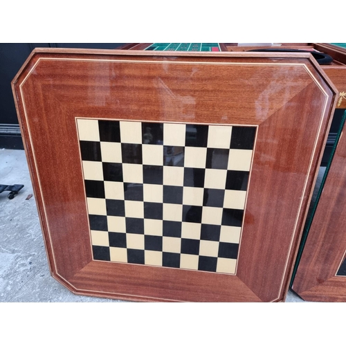 1038 - An Italian marquetry games table, incorporating a roulette wheel, backgammon and chequerboard, 74cm ... 