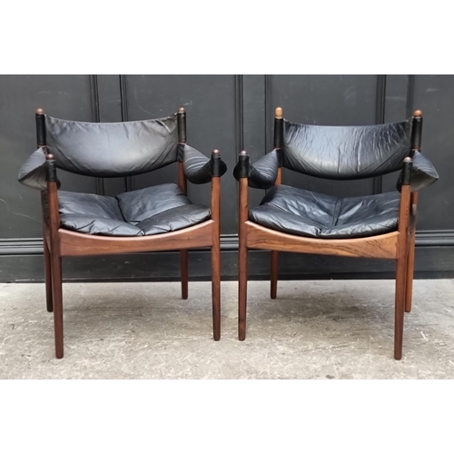 1081 - A pair of 1960s Danish rosewood and black leather 'Modus' chairs, by Kristian Vedel for Soren Willad... 