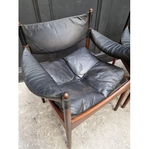 1081 - A pair of 1960s Danish rosewood and black leather 'Modus' chairs, by Kristian Vedel for Soren Willad... 