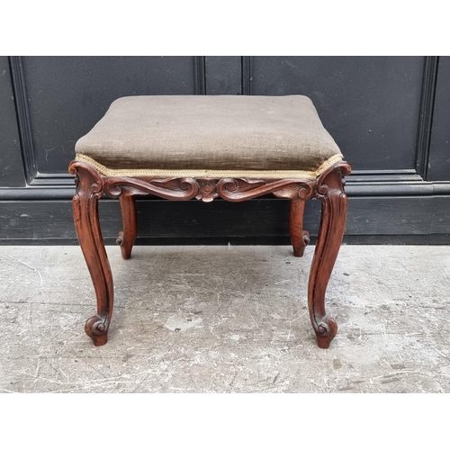 1087 - A Victorian rosewood and upholstered stool, 51.5cm wide.