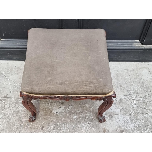 1087 - A Victorian rosewood and upholstered stool, 51.5cm wide.