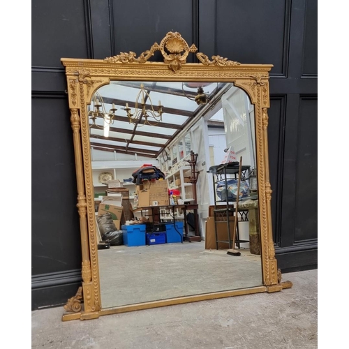 1102 - A large Victorian gilt gesso framed overmantel mirror, 153 x 139cm, (losses).