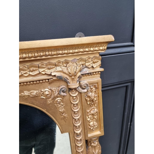 1102 - A large Victorian gilt gesso framed overmantel mirror, 153 x 139cm, (losses).