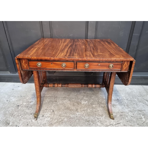 1112 - An early 19th century mahogany and satinwood crossbanded sofa table, stamped 'Gillows Lancaster', 95... 