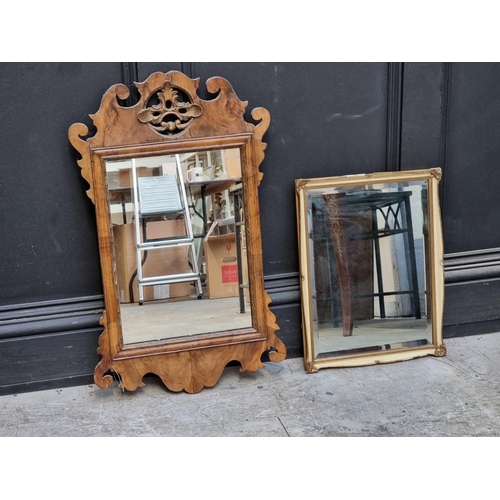 1137 - A Georgian walnut and parcel gilt fret framed wall mirror, 71 x 43cm; together with another mirror. ... 