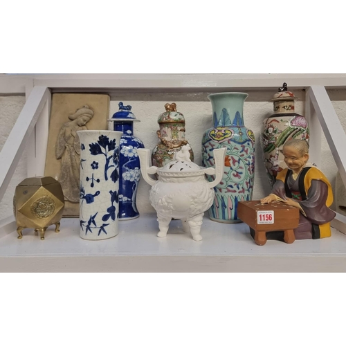 1156 - A collection of Chinese and Japanese ceramics and works of art, largest 32.5cm high, (some damage an... 