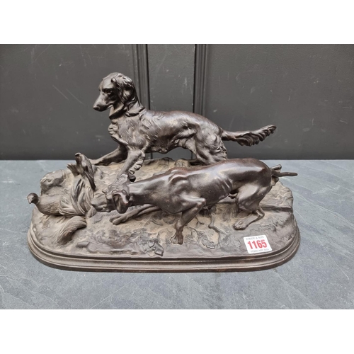 1165 - A Russian cast iron figure group of two gun dogs, 40cm wide. (2)