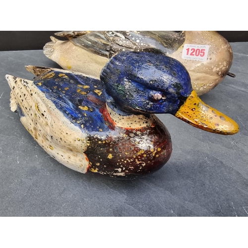 1205 - Two painted decoy Ducks, largest 40cm long.